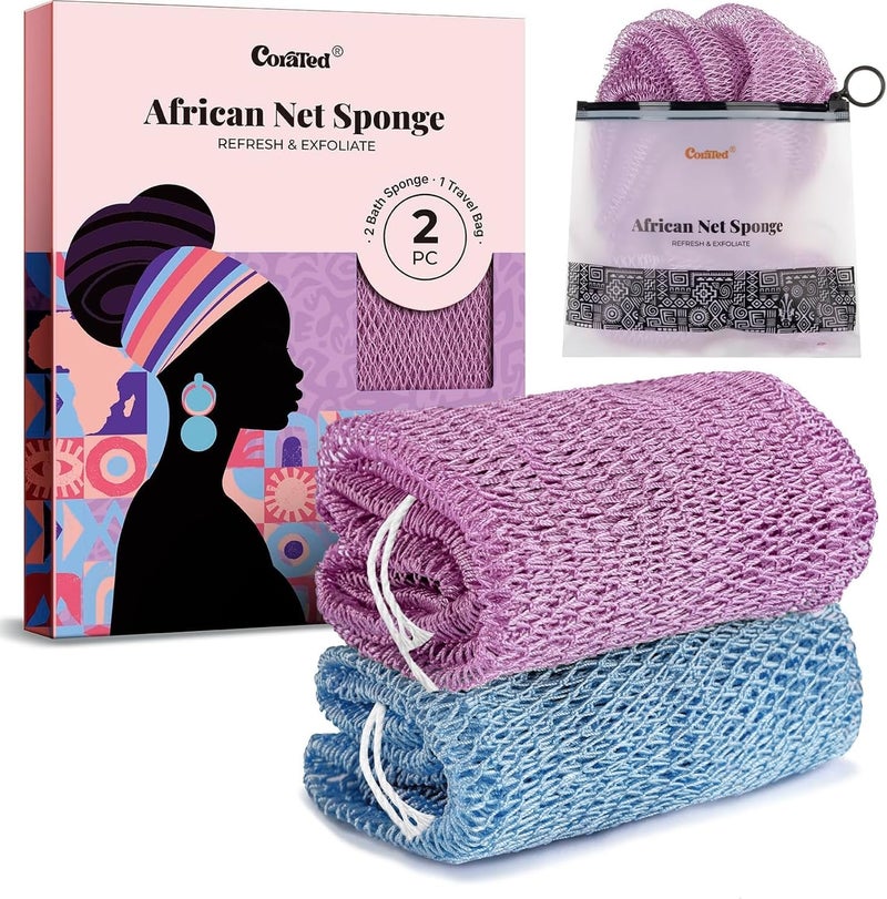 CORATED African Net Sponge with Knots Authentic, Shower Loofah Exfoliating Bath Sponge, Body Scrubber for Women Daily Use Body Care, Travel Portable Bath Accessories for Bathroom - Image 1